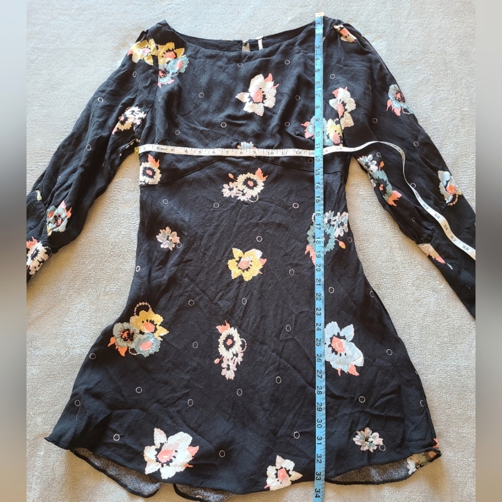 Free People Black Floral Long Sleeve Dress Size 10 - Picture 9 of 10